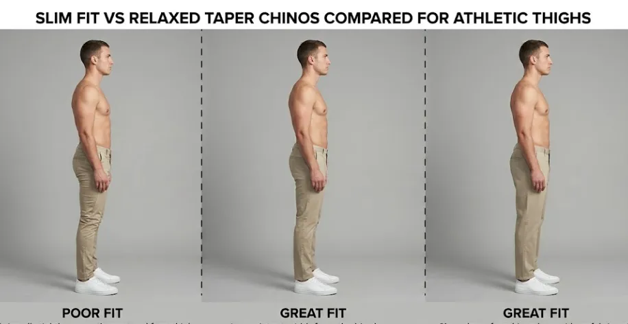 Slim fit straight fit relaxed taper pant shape comparison for men