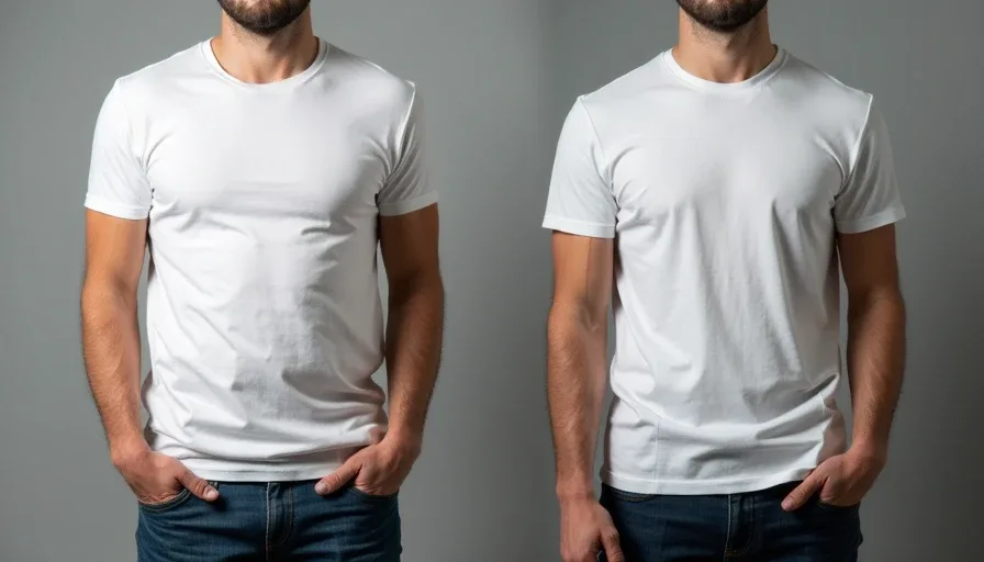 Heavyweight vs lightweight cotton tee fit comparison on normal build