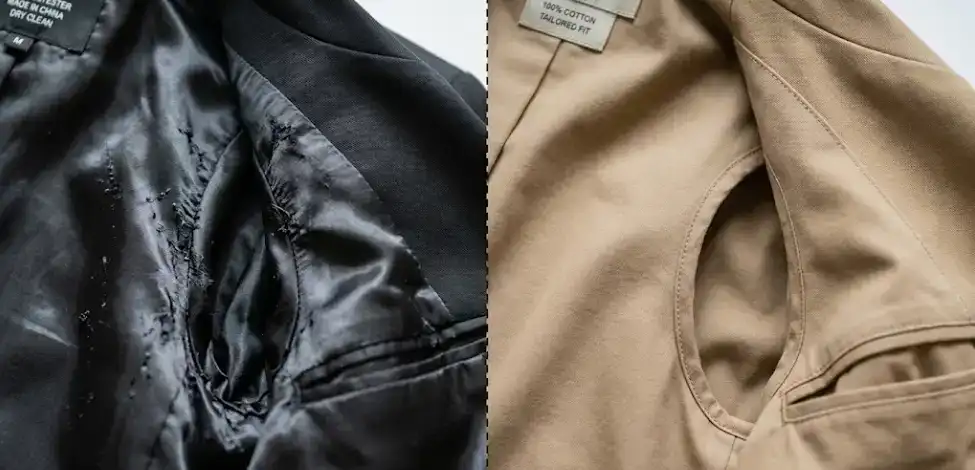 Polyester vs cotton jacket lining quality comparison close-up
