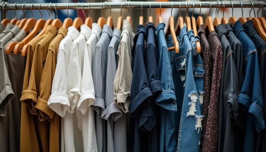Well-organized budget menswear rack vs messy clearance rack